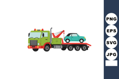 Tow truck carrying small blue car on flatbed vehicle transpo Product Image 1