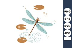 Dragonfly hovering over water with light blue wings and brow Product Image 1