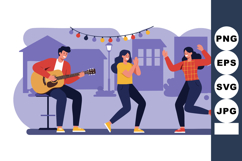 Young people enjoying outdoor music and dancing in evening s Product Image 1