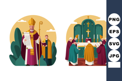 Catholic bishop holding document and priests praying at alta Product Image 1