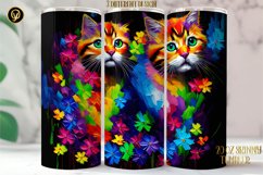 20 Oz Skinny Neon Colors Cute Kitty Tumbler Sublimation. Product Image 3