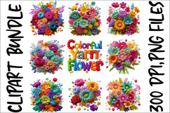 Colorful Yarn Flower Clipart Bundle - Crochet Floral Bouquet Product Image 3