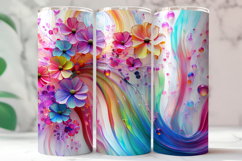 Vibrant Abstract Floral Tumbler Wrap 20oz Skinny PNG Product Image 3