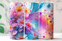 20oz Skinny Tumbler Floral Wrap | Bright Rainbow Swirl Product Image 3