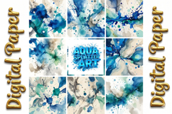 Aqua Watercolor Splatter Art: Abstract Texture Backgrounds Product Image 19