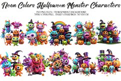 3D Neon Color Halloween Monster ClipArt&#039;s, 150 PNG Clipart Product Image 3