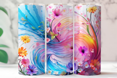 20oz Skinny Tumbler Bright Rainbow Swirl Floral Wrap Product Image 3