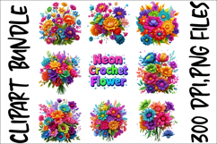 Neon Crochet Flower Clipart Bundle Bright Yarn Floral PNGs Product Image 3