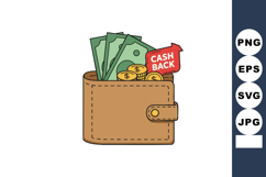 Wallet with cash money coins and cashback tag vector icon fo Product Image 1