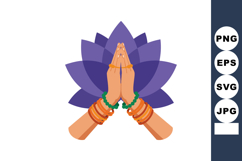 Praying hands with bracelets and beads in front of purple lo Product Image 1