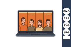 Group of diverse people on video call using laptop illustrat Product Image 1