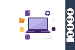 Laptop computer with cloud storage and data server icons for Product Image 1