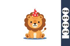 Cute lion cub wearing red party hat sitting on blue shadow w Product Image 1