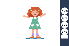 Happy red-haired little girl with green dress smiling and sp Product Image 1