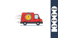 Red Delivery Van with Stopwatch Icon Representing Fast Shipp Product Image 1