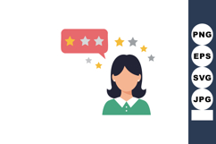 Woman with star rating speech bubble expressing mixed feedba Product Image 1