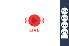 Live streaming red play button icon with signal waves and te Product Image 1