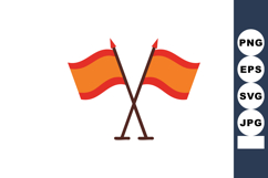 Crossed orange flags with red borders on poles signaling war Product Image 1
