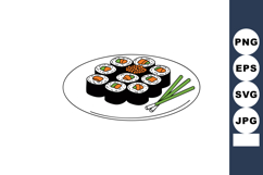 Sushi rolls with salmon and green onions on white plate vect Product Image 1