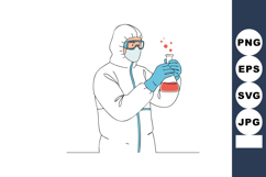 Scientist in protective suit holding flask with red liquid c Product Image 1