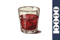 Glass of red drink with ice cubes hand drawn vintage style v Product Image 1