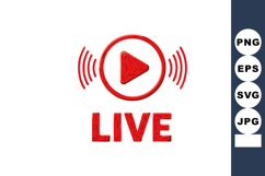 Live streaming icon with red play button and sound waves vec Product Image 1