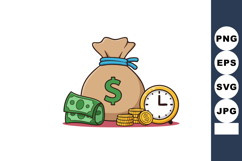 Money bag with dollar symbol clock and cash coins representi Product Image 1