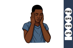 Stressed black man holding head with closed eyes feeling ove Product Image 1