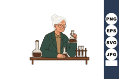 Elderly female scientist conducting chemistry experiment wit Product Image 1