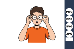 Boy adjusting glasses surprised expression orange shirt vect Product Image 1