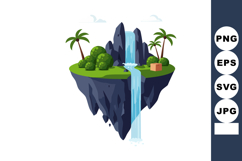 Floating island with waterfall and palm trees natural landsc Product Image 1