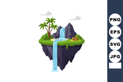 Floating island with waterfall palm trees and treasure chest Product Image 1