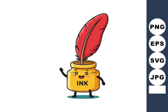 Cute ink jar with red feather quill pen cartoon character ve Product Image 1