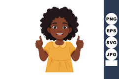 Cheerful girl showing thumbs up with curly hair in yellow dr Product Image 1