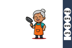 Elderly woman cooking with frying pan cheerful kitchen activ Product Image 1