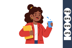 Woman holding glass of water and folder in red jacket vector Product Image 1