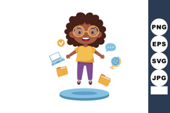 Young girl with glasses learning with laptop globe and folde Product Image 1