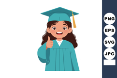 Female Graduate in Blue Cap and Gown Giving Thumbs Up Vector Product Image 1