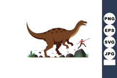 Dinosaur chasing human with spear prehistoric scene vector i Product Image 1