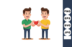 Two men holding red heart symbol together representing love Product Image 1