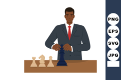 Businessman in suit playing chess with king piece strategy c Product Image 1