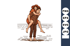 Couple enjoying a piggyback ride on the beach barefoot in ca Product Image 1