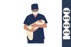 Male nurse holding newborn baby wrapped in blanket medical c Product Image 1