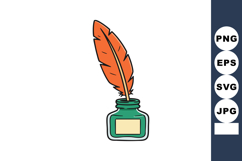 Vintage feather quill pen in green ink bottle classic writin Product Image 1