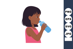 Girl drinking water from blue bottle in pink top vector illu Product Image 1