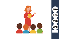 Female Teacher Teaching Children in Classroom Holding Book V Product Image 1