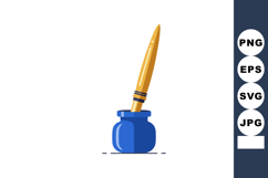 Ink pot with wooden pen vector illustration in blue and beig Product Image 1