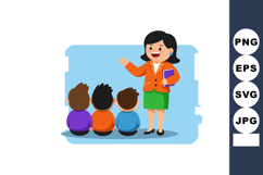 Female teacher instructing three children sitting in classro Product Image 1