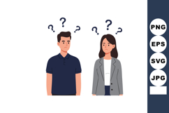 Confused man and woman with question marks vector illustrati Product Image 1