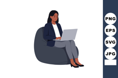 Woman working on laptop sitting on bean bag casual business Product Image 1